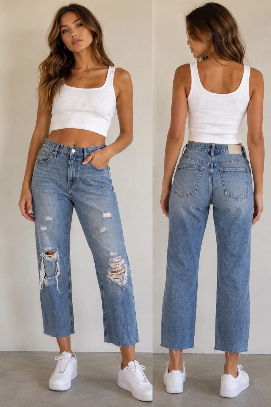 BP Jeans 29 Capri High Waist Destroyed Hem Straight Leg Blue Distressed Cotton